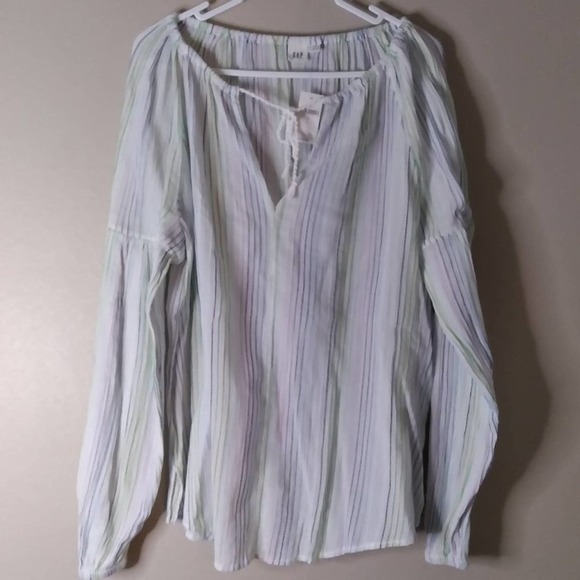 GAP White Multi Color Stitching Bell Sleeve Top - Picture 3 of 11